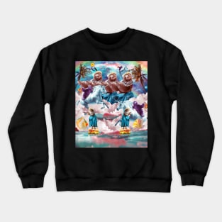 Aloha Burger Kitty Cat & Pizza Sloth On Unicorn Crewneck Sweatshirt